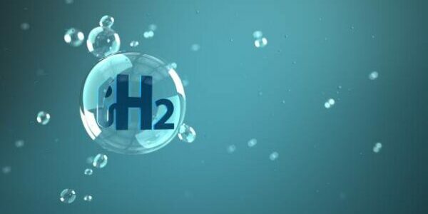 H2 gas pump symbol in the bubble. 3d illustration.