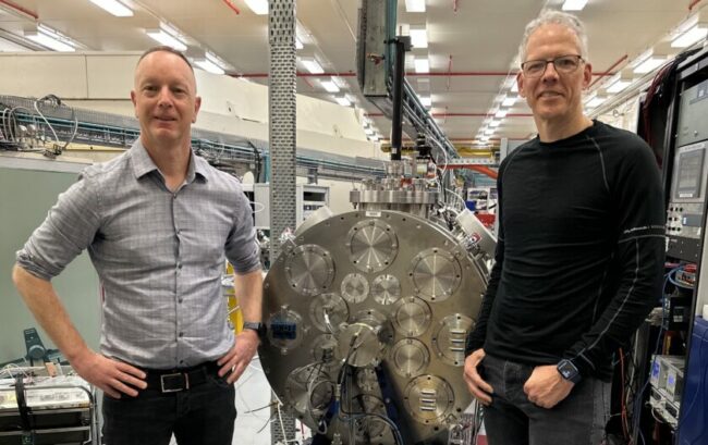 L-Paul-Compston-R-Prof-Patrick-Kluth-with-Space-Irradiation-Beamline-Cropped–840×528