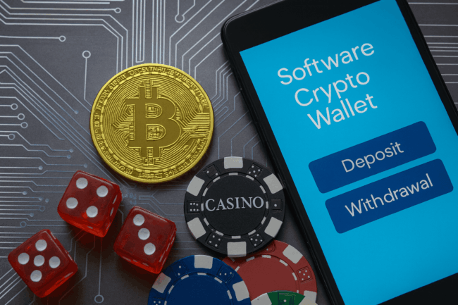 Cryptocurrency wallet interface displayed on a laptop with network connections and digital assets